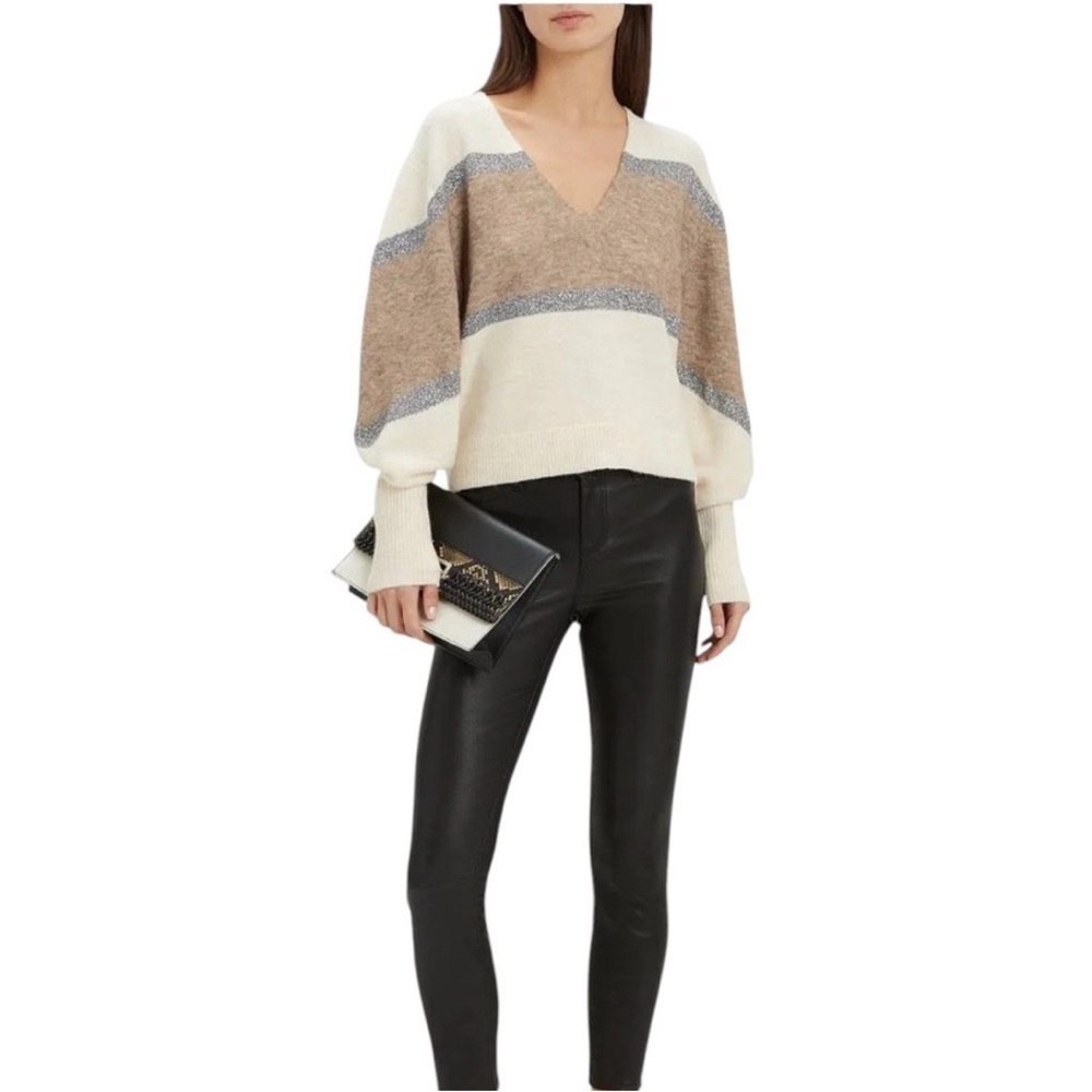 Veronica Beard Miley Colorblock Metallic Pullover Sweater in Ivory Multi Sz S